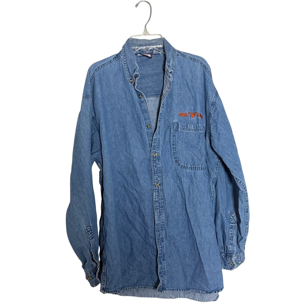 Cadre Athletic Texas Longhorns Denim Button Down Shirt Mens Large Blue Cotton